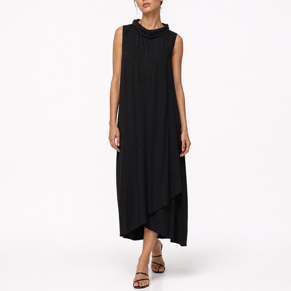 Ozai N Ku Black Cowl Neck Textured Sleeveless Maxi Dress 2XL Lagenlook